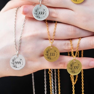111 222 333 444 Lucky Number Necklace Unique Angel Number Necklace Birth Date Necklace Good Luck Charm Engraved Pendant Trendy Necklace