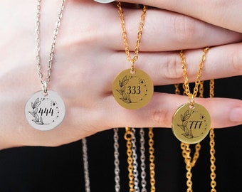111 222 333 444 Lucky Number Necklace Unique Angel Number Necklace Birth Date Necklace Good Luck Charm Engraved Pendant Trendy Necklace