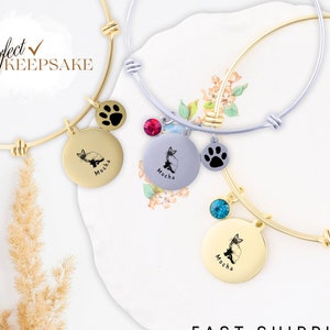 Custom Pet Jewelry Cat Bracelet with Personalized Name Bracelet Initial Birthstone Cat Jewelry Gifts For Cat Lovers Cat Memorials Gift Her
