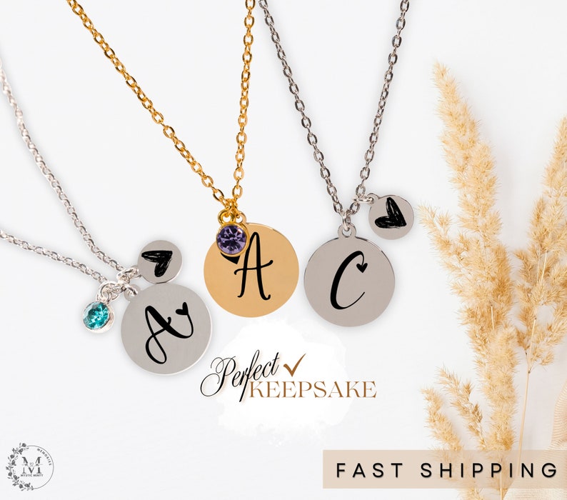 Heart Initial Necklace Custom Jewelry Personalized Gift Her Birthday ...