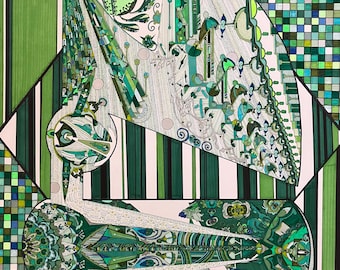 original abstract drawing in marker and gel pen