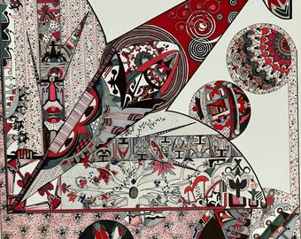 クレヨン画、円形画、紙に描いた絵、非具象画、抽象画、手作り、抽象画