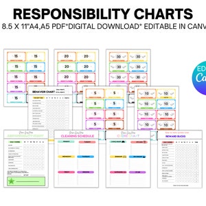 Editable Kids Responsibility Chart Set: Chore & Weekly Schedule (Digital Download)