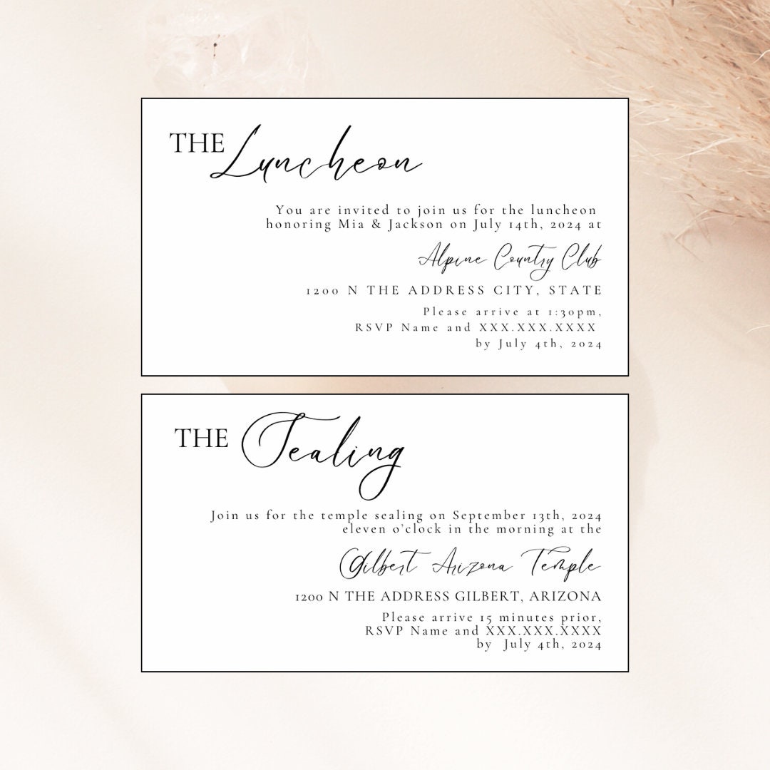 LDS Wedding Invitation Insert Cards Etsy
