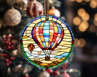 Hot Air Balloon 2024 Ceramic Ornament Gift, hot air balloon Christmas, hot air balloon gift, hot air balloon memento, adventure present