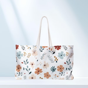 Boho Flower Weekender Bag, Floral Travel Tote Gift, Overnight Bag for Women, Chic Weekend Getaway Duffle, Large Carry-On Luggage, Beach Gift