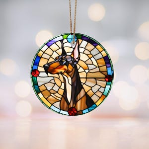 Doberman Stained-Glass Motif Ceramic Ornament Dog Lover Decor, Pet Christmas Decoration, Animal Lover Gift, Doberman Holiday Keepsake