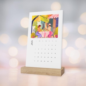 Friendship Desk Calendar 2025, Women Besties Watercolor Art, Sisterhood Gift, Office Decor, Feminine Desktop Calendar, Vertical Grid Display
