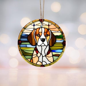 Beagle Stained-Glass Motif Ceramic Ornament Dog Lover Decor, Pet Christmas Decoration, Animal Lover Gift, Beagle Holiday Keepsake Ornament