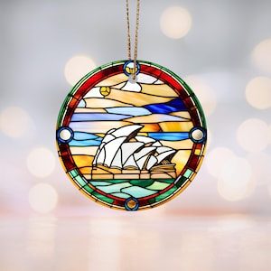 Sydney Opera House Stained-Glass Motif Ceramic Ornament Australia Decor, Landmark Christmas Decoration, Travel Lover Gift, Sydney Keepsake