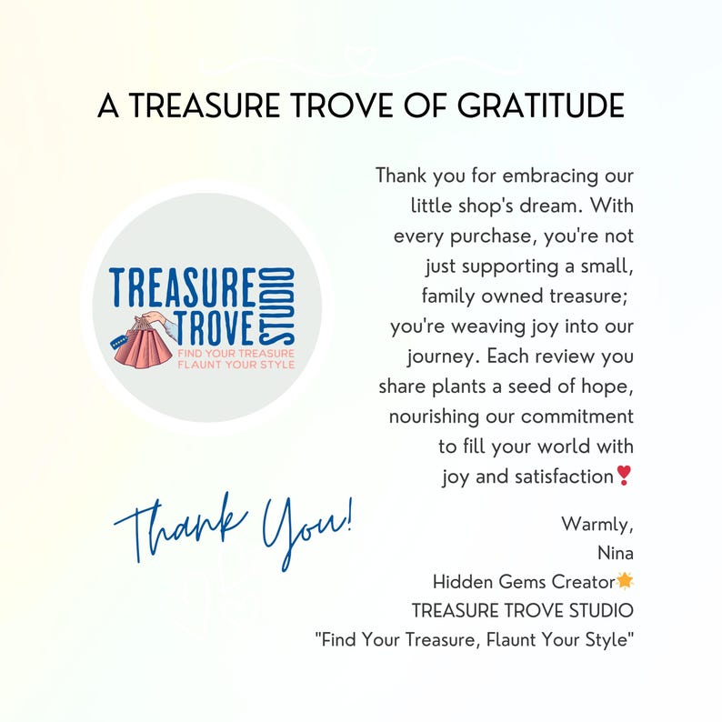 a thank note from a trove of gratitude