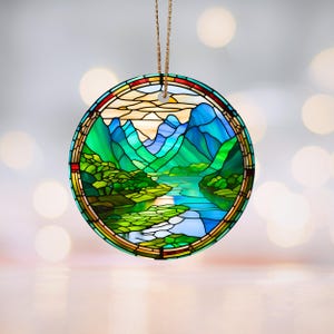 Li River Stained-Glass Motif Ceramic Ornament, Guilin Scenic Decor, Nature Lover Gift, Chinese Landscape Keepsake, Holiday Ornament