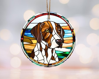 Deutscher Kurzhaariger Pointer Buntglas Motiv Keramik Ornament Hundeliebhaber Dekor, Haustier Weihnachtsdekoration, Tierliebhaber Geschenk, Pointer