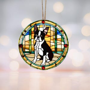 Boston Terrier Stained-Glass Ceramic Ornament Dog Lover Decor, Pet Christmas Decoration, Animal Lover Gift, Boston Terrier Keepsake Ornament