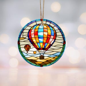 Hot Air Balloon Ceramic Ornament Gift, Stained Glass Motif, Hot Air Balloon Gift Memento, Adventure Present, Most Gifted