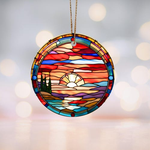 Ornamento in ceramica tramonto, regalo per amanti della natura, tramonto in vetro colorato, tramonto hawaiano, regalo tropicale, scambio di regali, ricordo delle vacanze, viaggio