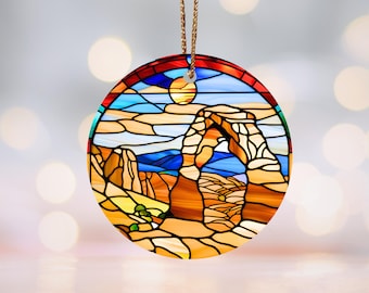 Zarte Bogen Buntglas-Motiv Keramikverzierung, Arches National Park Dekor, Natur Geschenk, Utah Wahrzeichen Andenken, Nationalpark Geschenk