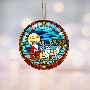 Santa on Sleigh Reindeer Ceramic Ornament, Holiday Gift Idea, Heirloom Keepsake, Round Ceramic, Holiday Decor, Tree Decoration, Exchange