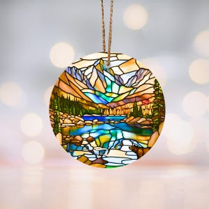 Bear Lake Stained-Glass Motif Ceramic Ornament, Rocky Mountain National Park Decor, Nature Lover Gift, Scenic Holiday Keepsake