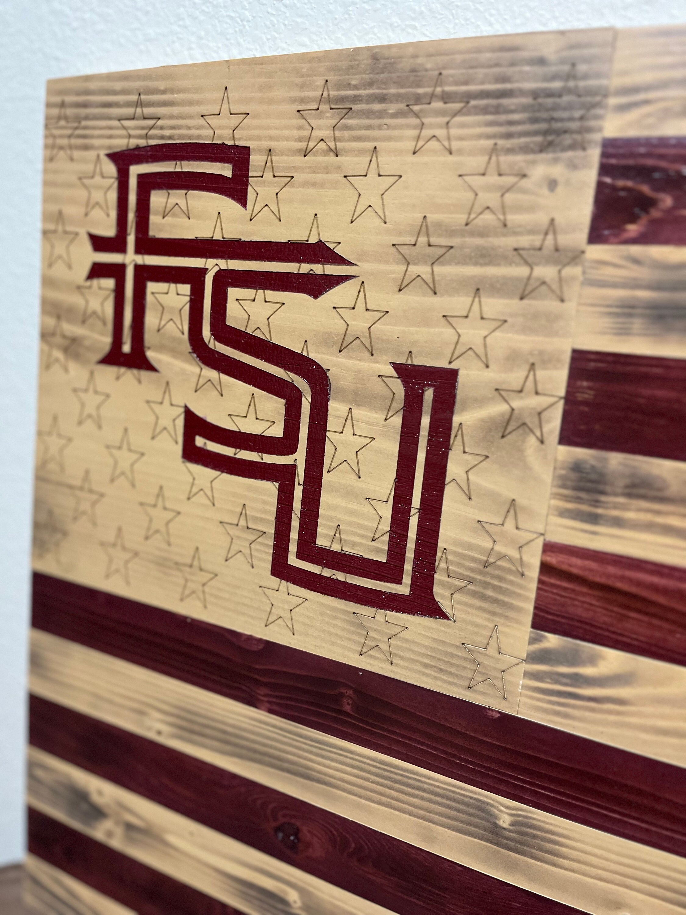 Fsu Wood Inlay Florida State Seminoles Wood USA Flag - Etsy