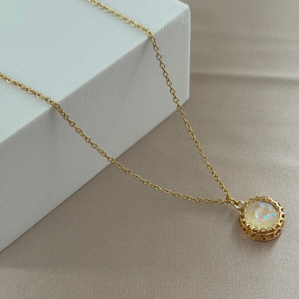 Stainless Steel Gold  Color Necklace with Shiny Round Copper Glass Charms