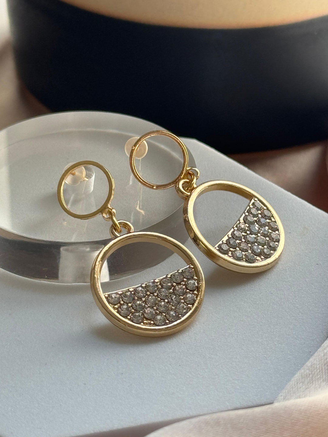 Geometric Round Semi-micro Setting 18K Gold Plated Brass Stud Earring ...