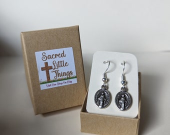 Miraculous Medal Earrings, Silver, Extra Small, Beautiful Detail