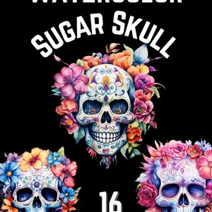 Sugar skull clipart, Watercolor flower skulls png bundle, Commercial license included, Day of the dead images for design, scrapbooking etc.