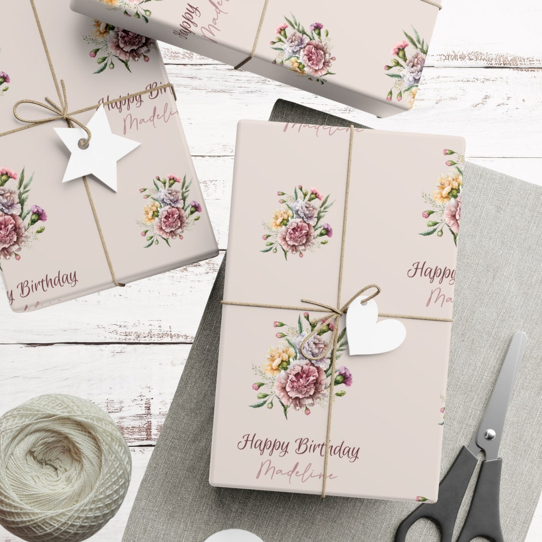 Personalized Birthday Wrapping Paper Custom Name Birthflower Wrapping