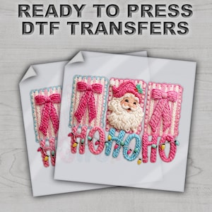 Faux Yarn Santa Claus DTF, Crochet Ho Ho Ho, Pink Christmas Ready To Press, Christmas DTF Transfers, Direct to Film, Heat Transfer