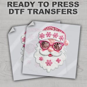 Pink Glitter Santa DTF Transfer, Christmas Heat Transfer