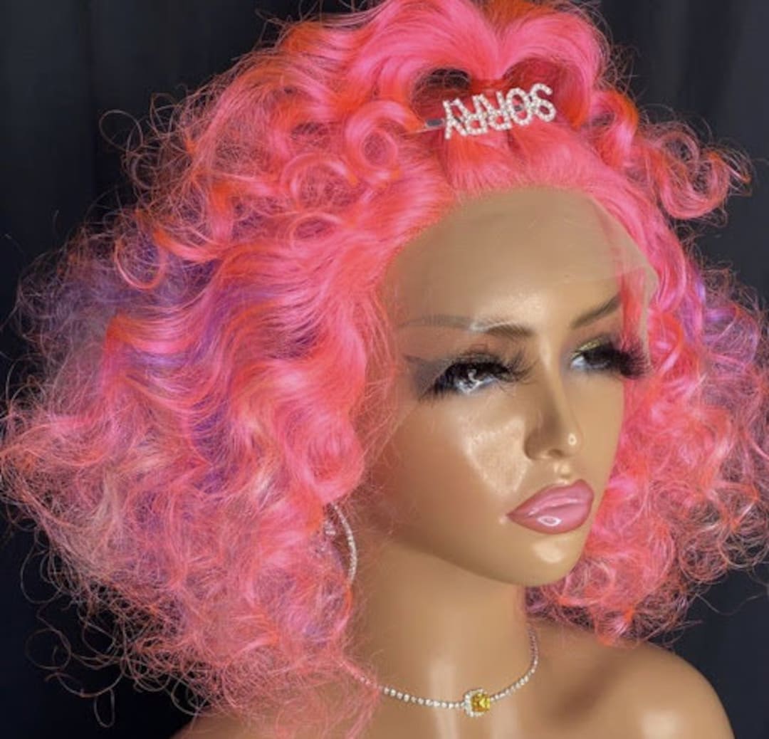 Nicki 134 Transparent Frontal Lace Pink Curly Bob Wig - Etsy