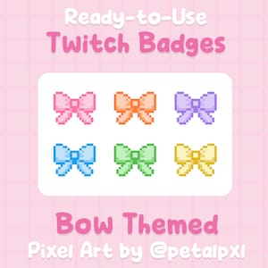 Premade Bow Twitch Badges - Pixel Twitch Badge - Pastel Aesthetic Sub/Bit Badge - Kawaii Pixel Art Streaming Assets - Cute Discord Role Icon