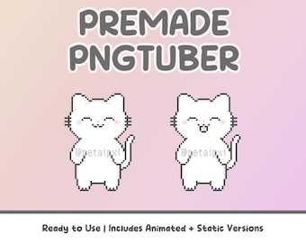 Premade White Cat PNGTuber - Ready to Use - Kawaii Stream Avatar for Vtubers - Reactive Avatar - Cute Pixel Art PNGTuber for Twitch, YouTube