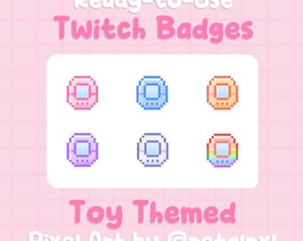 Insignias de Twitch con temática de juguetes retro - Arte pixel kawaii - Insignias de suscripción lindas - Insignias de bits de pixel art para streamers de Twitch - Íconos de rol de Discord de juguetes Y2K