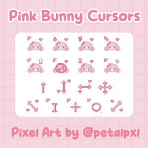 Animated Bunny Cursors for PC - Windows Only - Pastel Pink Cursor Pack - Kawaii Mouse Pointers - Cute Pixel Art Cursors - Custom Cursors