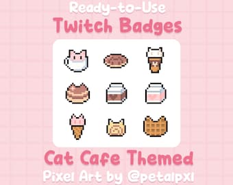 Cat Cafe Twitch Badges - Kawaii Sub/Bit Badges for Twitch - Cute Pixel Art Badges - Premade Discord Role Icons - Ready to Use - Kitty Badges