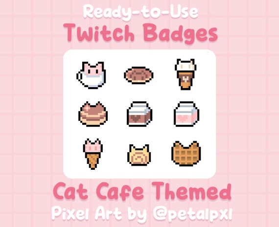 Cat Cafe Twitch Badges - Kitty Bakery Sub/Bit Badges for Twitch - Cute Pixel Art Badges - Ready to Use - Discord Role Icons - Cute Icons