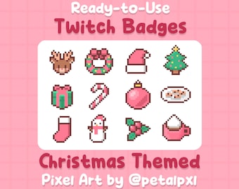 Kerst Twitch-badges - Pixel Art Sub/Bit-badges - Feestelijke stream-elementen (digitale download)
