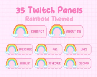 Paneles de Twitch de arcoíris: gráficos de pixel art adorables para streamers: paneles de transmisión de color rosa pastel kawaii: recursos de transmisión Y2K: descarga instantánea