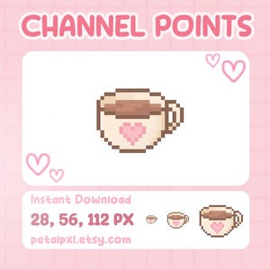 Icono de puntos de canal de café para Twitch - Puntos de canal con bonitos dibujos de píxeles - Emote de café bonito - Emote de Twitch kawaii - Emotes de transmisión - Discord