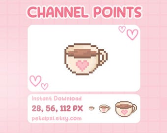 Coffee Channel Points Icon for Twitch - Cute Pixel Art Channel Points - Cute Coffee Emote - Kawaii Twitch Emote - Stream Emotes - Discord