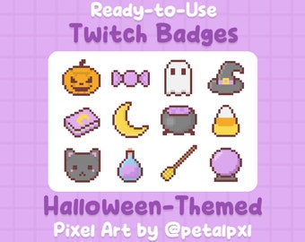 Halloween Twitch Badges - Kawaii Pixel Art Sub Badge - Spooky Bit Badges - Cute Streaming Assets for Twitch Channel - Discord Role Icons