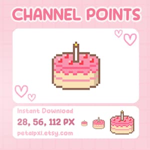 Ikon för kanalpoäng för födelsedagstårta för Twitch - Söta kanalpoäng för pixelkonst - Kawaii pixelkonst-emote - Twitch-emote - Stream-emote - PNG
