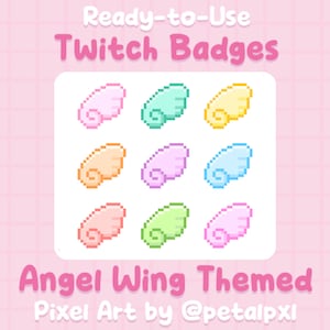Pixel Angel Wing Twitch Badges - Cute Pixel Art Graphics for Streamers - Kawaii Y2K Streaming Assets - Instant Download - Discord Icons