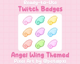 Pixel Angel Wing Twitch Badges - Cute Pixel Art Graphics for Streamers - Kawaii Y2K Streaming Assets - Instant Download - Discord Icons