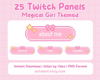 Paneles de Twitch de Chica Mágica - Paneles de Pixel Art Adorables para Streamers - Paneles Brillantes en Rosa Pastel Y2K - Recursos Kawaii para Streaming - Descarga Digital