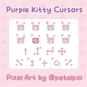 Purple Kitty Cursors for PC - Windows Only - Kawaii Pixel Art Mouse Cursor Pack - Cute Cursors for Windows - Animated Cursors - Cat Cursors