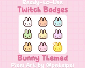 Bunny Twitch Badges - Sub/Bit Badges - Kawaii Pixel Art - Cute Y2K Pastel Aesthetic Twitch Badges - Discord Role Icons - Instant Download