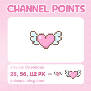 Winged Heart Channel Points Icon for Twitch - Cute Pixel Art Channel Points - Twitch Emotes - Stream Emotes - Heart with Angel Wings Icon